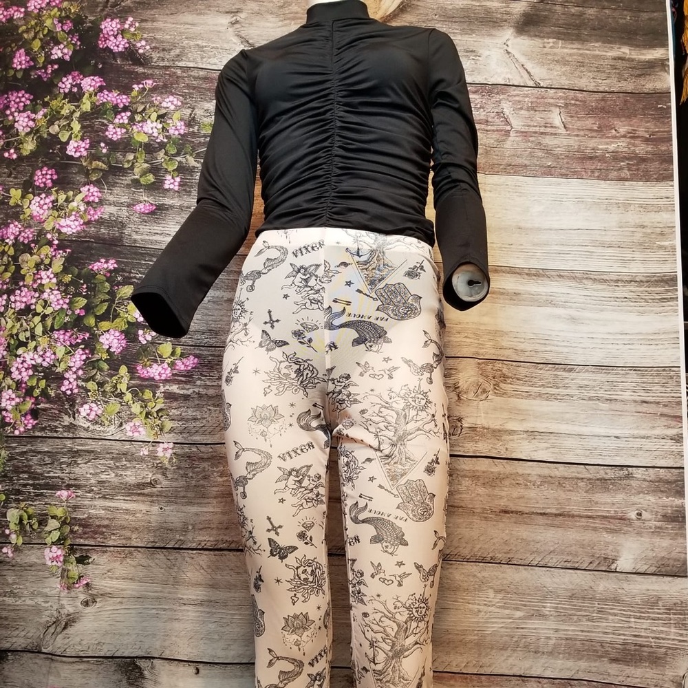 Black/Cream 2 pcs Set Sheer Mesh bottom Bodysuit